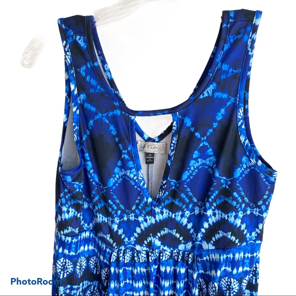 J Valdi Blue Indigo Batik Lace Up Tank Dress or Swim Cover Up Size XS - Picture 4 of 4